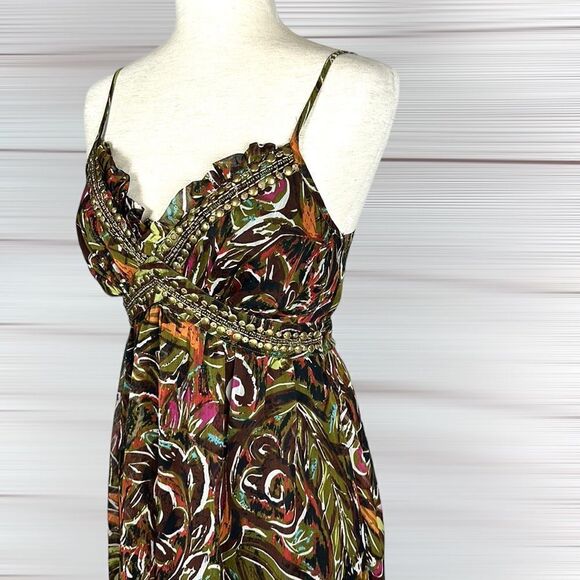 Chelsea & Theodore Embellished Spaghetti Strap Boho Maxi Dress  US 4 - Picture 4 of 15